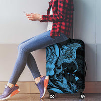 Hawaiian Manta Rays Luggage Cover Tribal Hibiscus Polynesian Tattoos Blue Color - Polynesian Pride