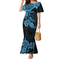 Hawaiian Manta Rays Mermaid Dress Tribal Hibiscus Polynesian Tattoos Blue Color - Polynesian Pride