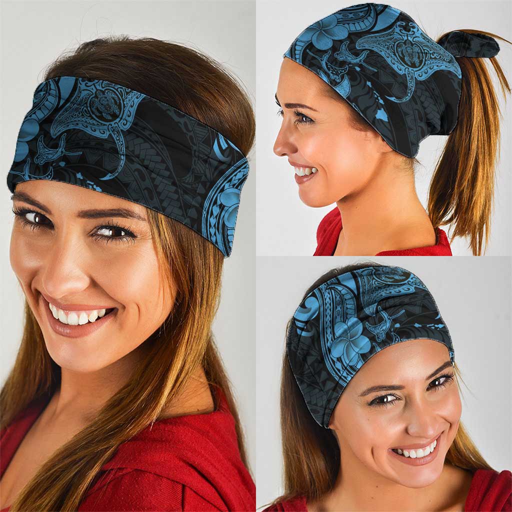 Hawaiian Manta Rays Neck Gaiter Tribal Hibiscus Polynesian Tattoos Blue Color - Polynesian Pride