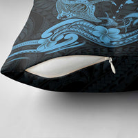 Hawaiian Manta Rays Pillow Cover Tribal Hibiscus Polynesian Tattoos Blue Color - Polynesian Pride