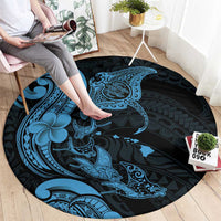 Hawaiian Manta Rays Round Carpet Tribal Hibiscus Polynesian Tattoos Blue Color - Polynesian Pride
