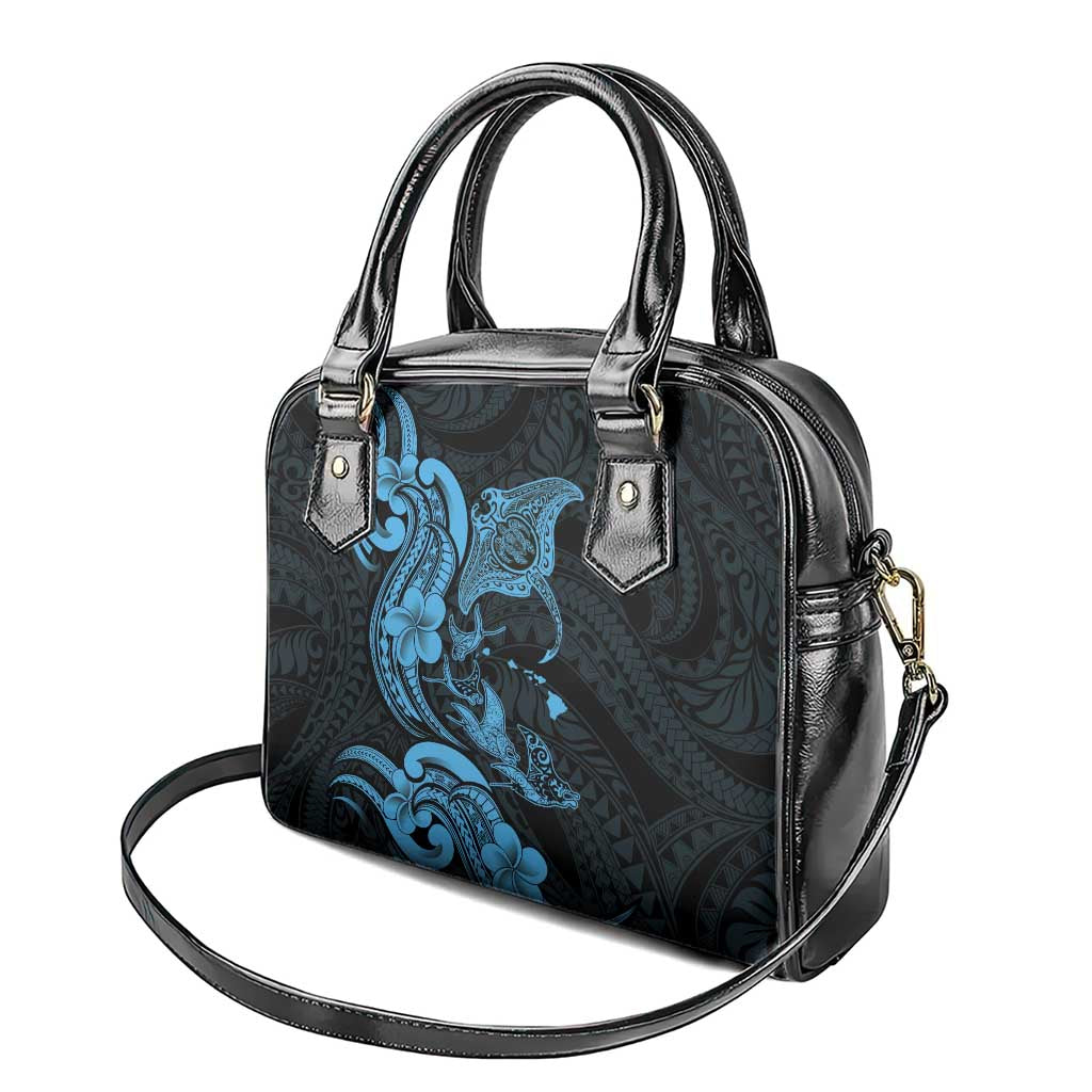 Hawaiian Manta Rays Shoulder Handbag Tribal Hibiscus Polynesian Tattoos Blue Color - Polynesian Pride