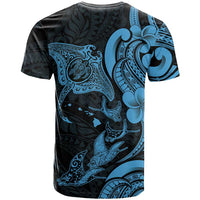 Hawaiian Manta Rays T Shirt Tribal Hibiscus Polynesian Tattoos Blue Color - Polynesian Pride