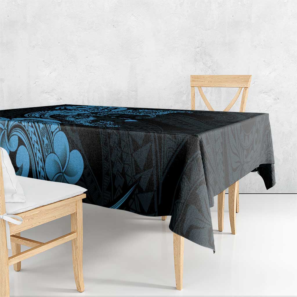 Hawaiian Manta Rays Tablecloth Tribal Hibiscus Polynesian Tattoos Blue Color - Polynesian Pride