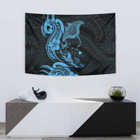 Hawaiian Manta Rays Tapestry Tribal Hibiscus Polynesian Tattoos Blue Color - Polynesian Pride