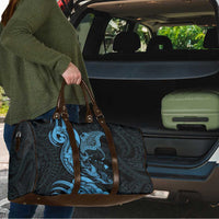 Hawaiian Manta Rays Travel Bag Tribal Hibiscus Polynesian Tattoos Blue Color - Polynesian Pride