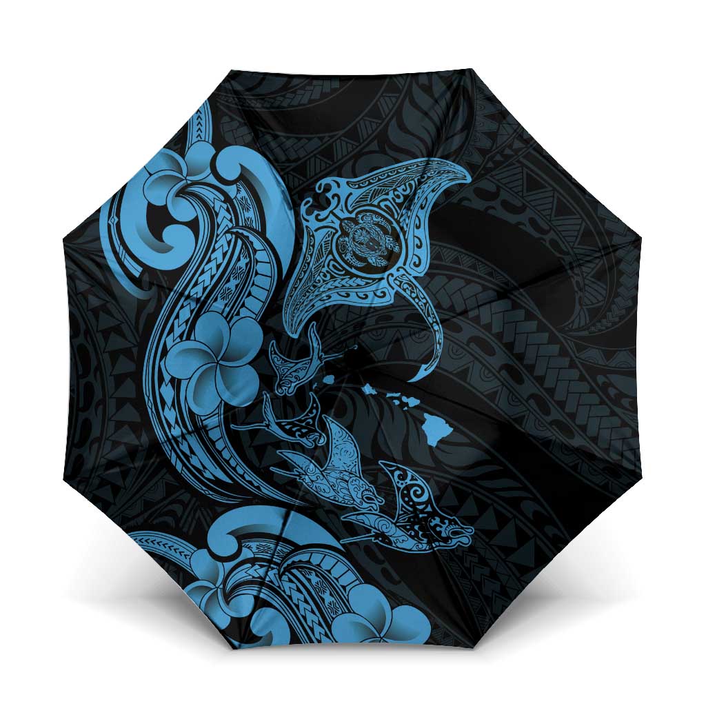 Hawaiian Manta Rays Umbrella Tribal Hibiscus Polynesian Tattoos Blue Color - Polynesian Pride