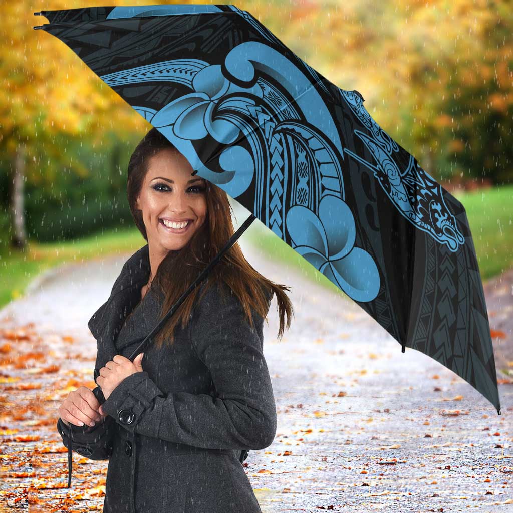 Hawaiian Manta Rays Umbrella Tribal Hibiscus Polynesian Tattoos Blue Color - Polynesian Pride
