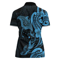 Hawaiian Manta Rays Women Polo Shirt Tribal Hibiscus Polynesian Tattoos Blue Color - Polynesian Pride