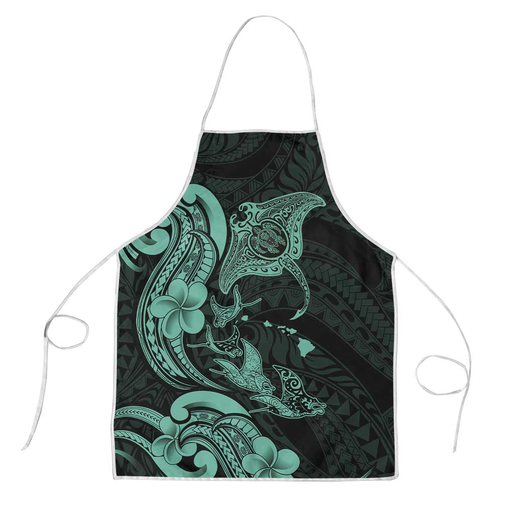 Hawaiian Manta Rays Apron Tribal Hibiscus Polynesian Tattoos Turquoise Color - Polynesian Pride