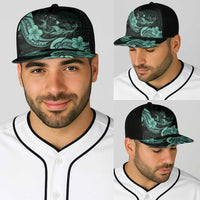 Hawaiian Manta Rays Baseball Net Cap Tribal Hibiscus Polynesian Tattoos Turquoise Color - Polynesian Pride