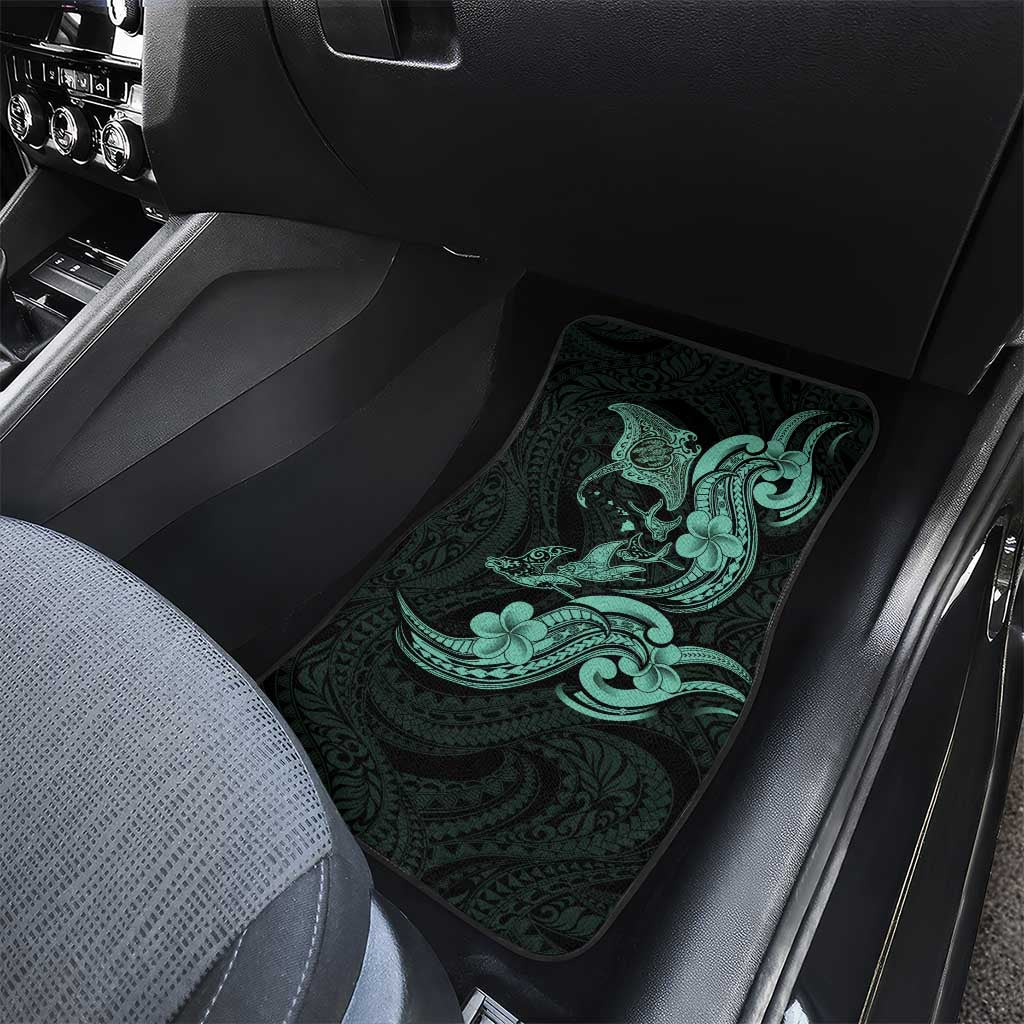 Hawaiian Manta Rays Car Mats Tribal Hibiscus Polynesian Tattoos Turquoise Color - Polynesian Pride