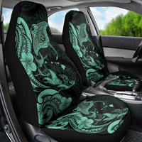 Hawaiian Manta Rays Car Seat Cover Tribal Hibiscus Polynesian Tattoos Turquoise Color - Polynesian Pride