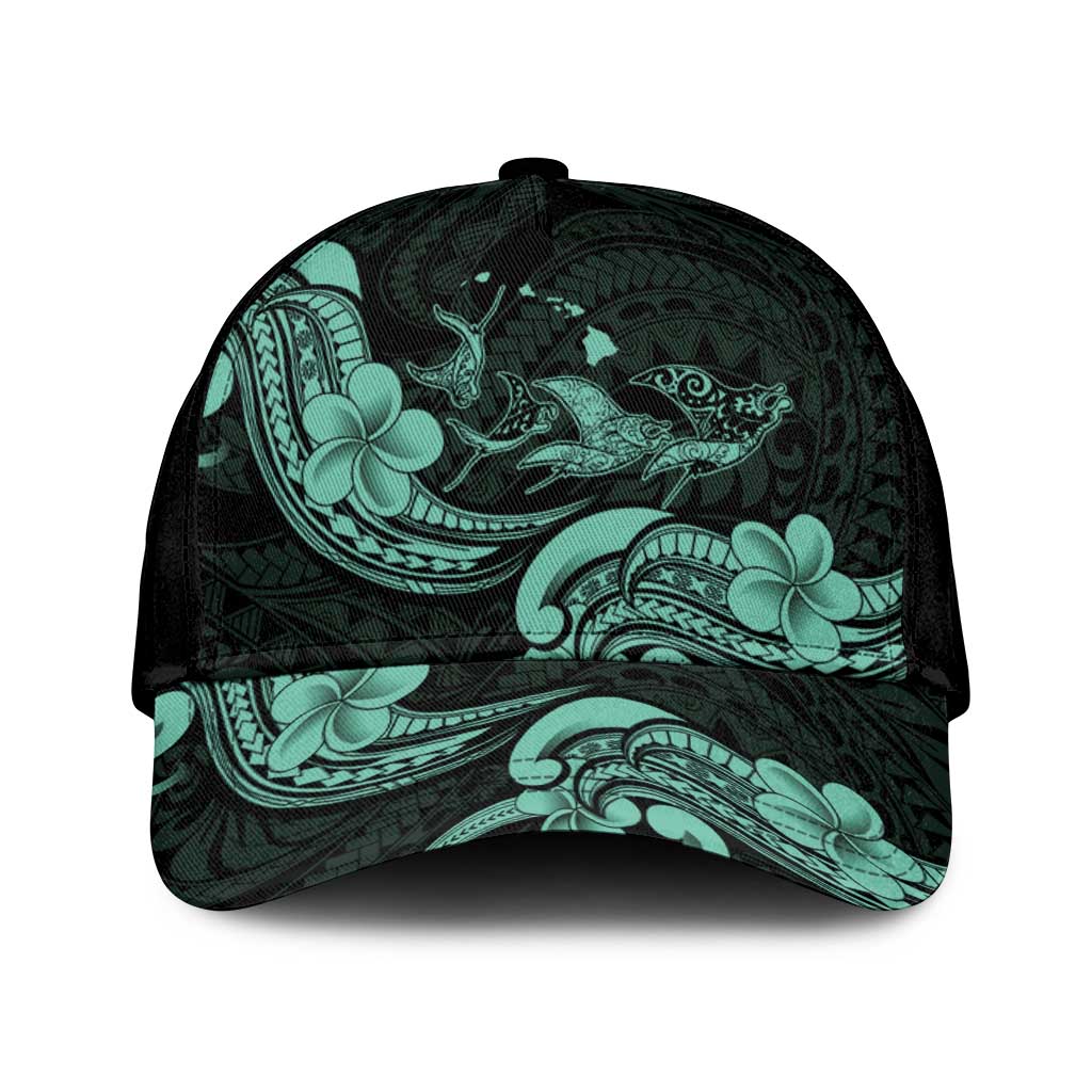 Hawaiian Manta Rays Classic Cap Tribal Hibiscus Polynesian Tattoos Turquoise Color - Polynesian Pride
