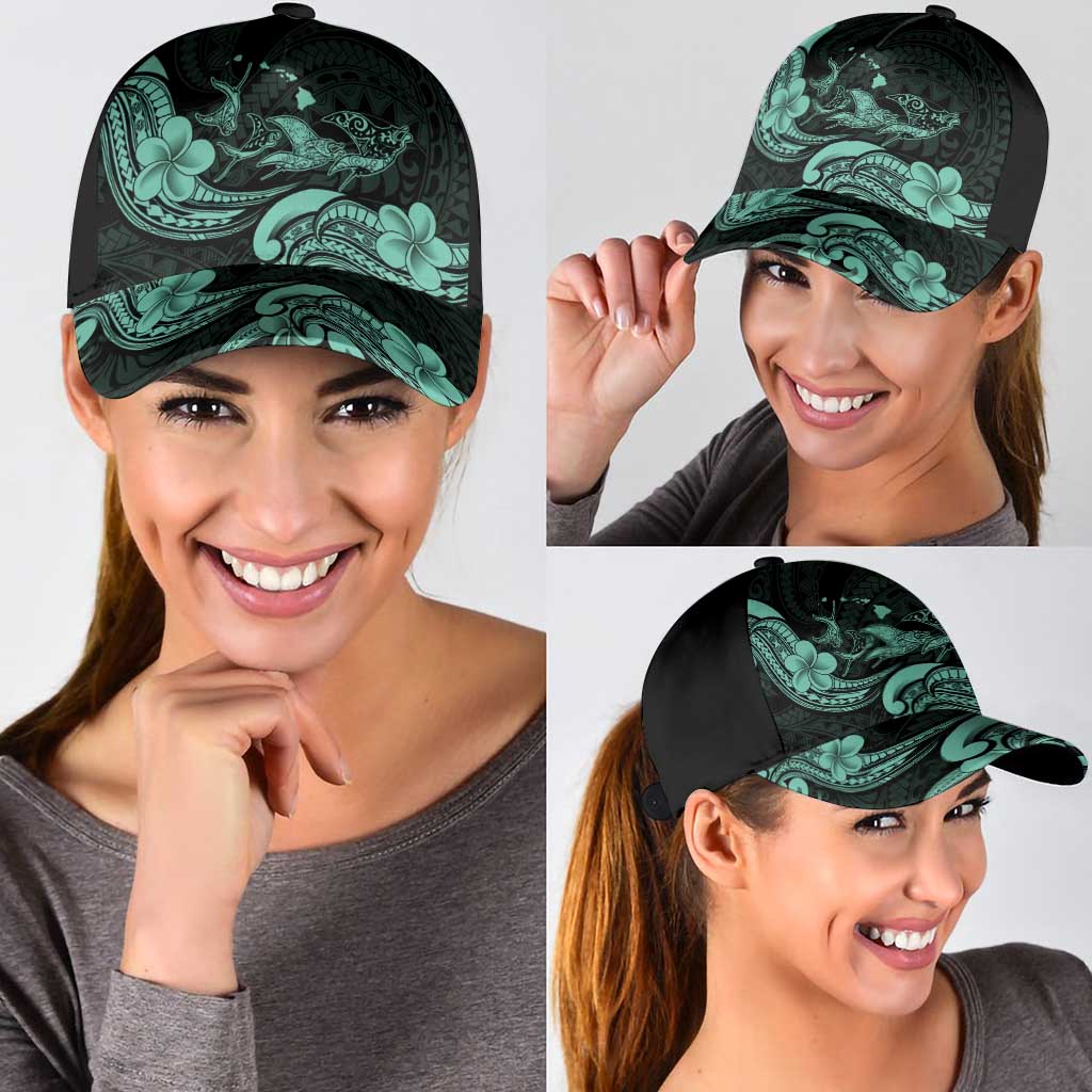 Hawaiian Manta Rays Classic Cap Tribal Hibiscus Polynesian Tattoos Turquoise Color - Polynesian Pride