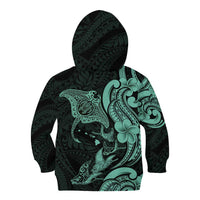 Hawaiian Manta Rays Kid Hoodie Tribal Hibiscus Polynesian Tattoos Turquoise Color - Polynesian Pride