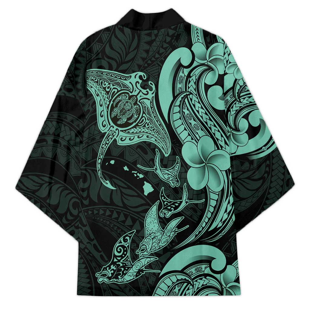 Hawaiian Manta Rays Kimono Tribal Hibiscus Polynesian Tattoos Turquoise Color - Polynesian Pride