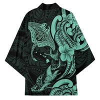 Hawaiian Manta Rays Kimono Tribal Hibiscus Polynesian Tattoos Turquoise Color - Polynesian Pride