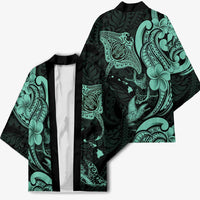 Hawaiian Manta Rays Kimono Tribal Hibiscus Polynesian Tattoos Turquoise Color - Polynesian Pride