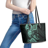 Hawaiian Manta Rays Leather Tote Bag Tribal Hibiscus Polynesian Tattoos Turquoise Color - Polynesian Pride