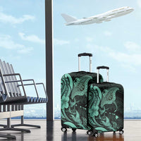 Hawaiian Manta Rays Luggage Cover Tribal Hibiscus Polynesian Tattoos Turquoise Color - Polynesian Pride