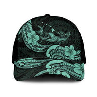 Hawaiian Manta Rays Mesh Trucker Cap Tribal Hibiscus Polynesian Tattoos Turquoise Color - Polynesian Pride