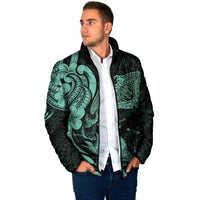 Hawaiian Manta Rays Padded Jacket Tribal Hibiscus Polynesian Tattoos Turquoise Color - Polynesian Pride