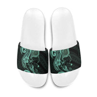 Hawaiian Manta Rays Slide Sandals Tribal Hibiscus Polynesian Tattoos Turquoise Color - Polynesian Pride