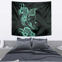 Hawaiian Manta Rays Tapestry Tribal Hibiscus Polynesian Tattoos Turquoise Color - Polynesian Pride