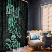 Hawaiian Manta Rays Window Curtain Tribal Hibiscus Polynesian Tattoos Turquoise Color - Polynesian Pride