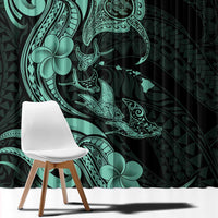 Hawaiian Manta Rays Window Curtain Tribal Hibiscus Polynesian Tattoos Turquoise Color - Polynesian Pride