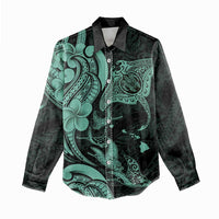 Hawaiian Manta Rays Women Casual Shirt Tribal Hibiscus Polynesian Tattoos Turquoise Color - Polynesian Pride