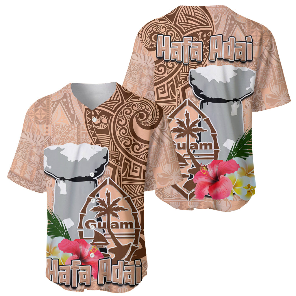 Guam Seal and Latte Stone With Ethnic Tapa Pattern Baseball Jersey Peach Fuzz Color LT03 - Polynesian Pride