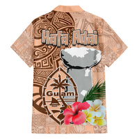 Guam Seal and Latte Stone With Ethnic Tapa Pattern Family Matching Short Sleeve Bodycon Dress and Hawaiian Shirt Peach Fuzz Color LT03 - Polynesian Pride