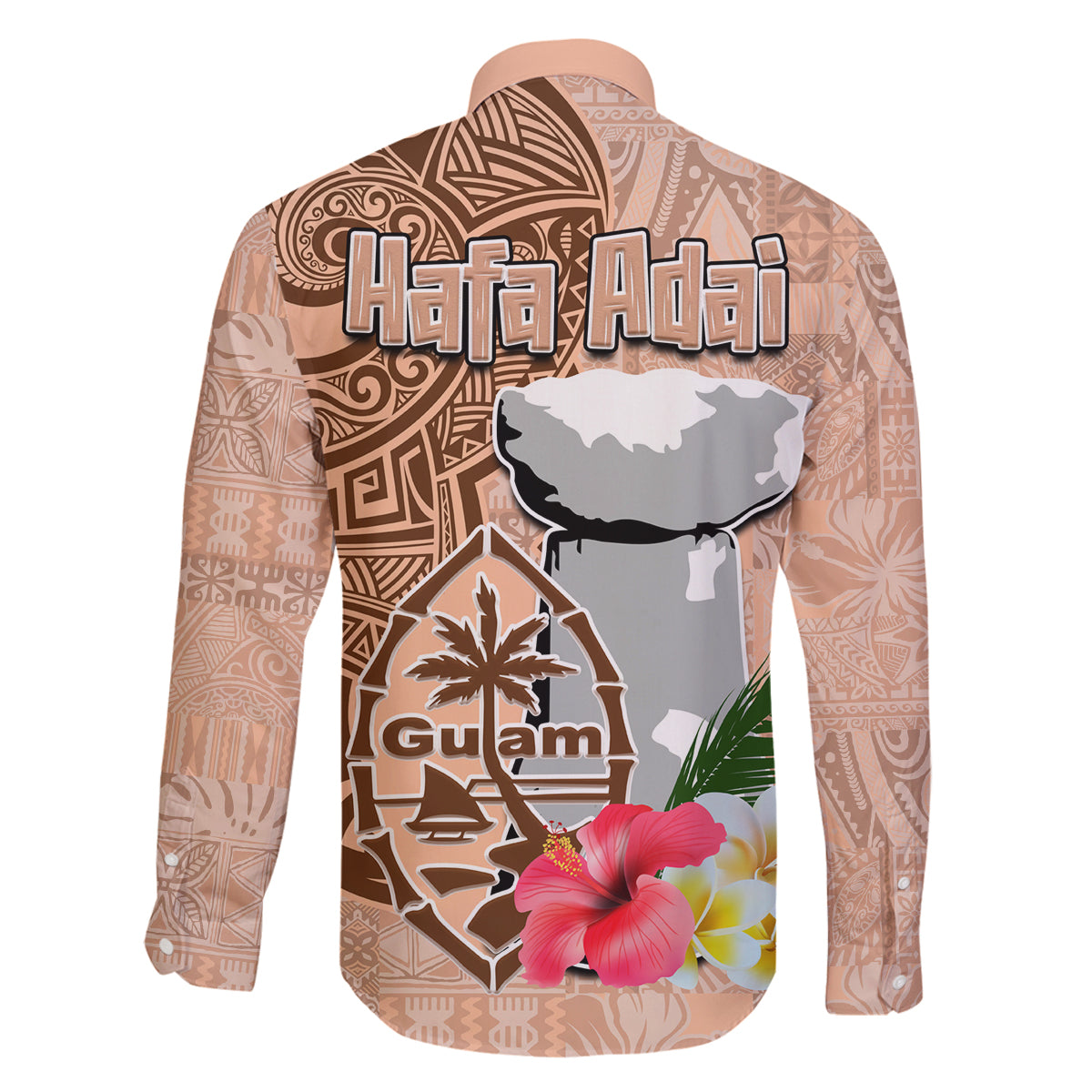 Guam Seal and Latte Stone With Ethnic Tapa Pattern Family Matching Tank Maxi Dress and Hawaiian Shirt Peach Fuzz Color LT03 - Polynesian Pride