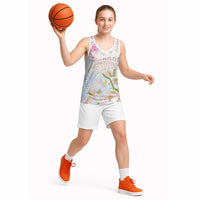 Hawaiian and Japanese Culture Together Basketball Jersey Tribal Motifs with Lei and Japanese Sakura Pattern LT03 - Polynesian Pride