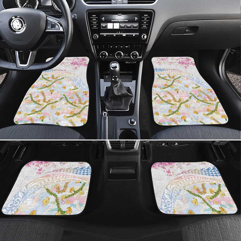Hawaiian and Japanese Culture Together Car Mats Tribal Motifs with Lei and Japanese Sakura Pattern