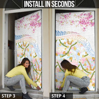 Hawaiian and Japanese Culture Together Door Cover Tribal Motifs with Lei and Japanese Sakura Pattern LT03 - Polynesian Pride