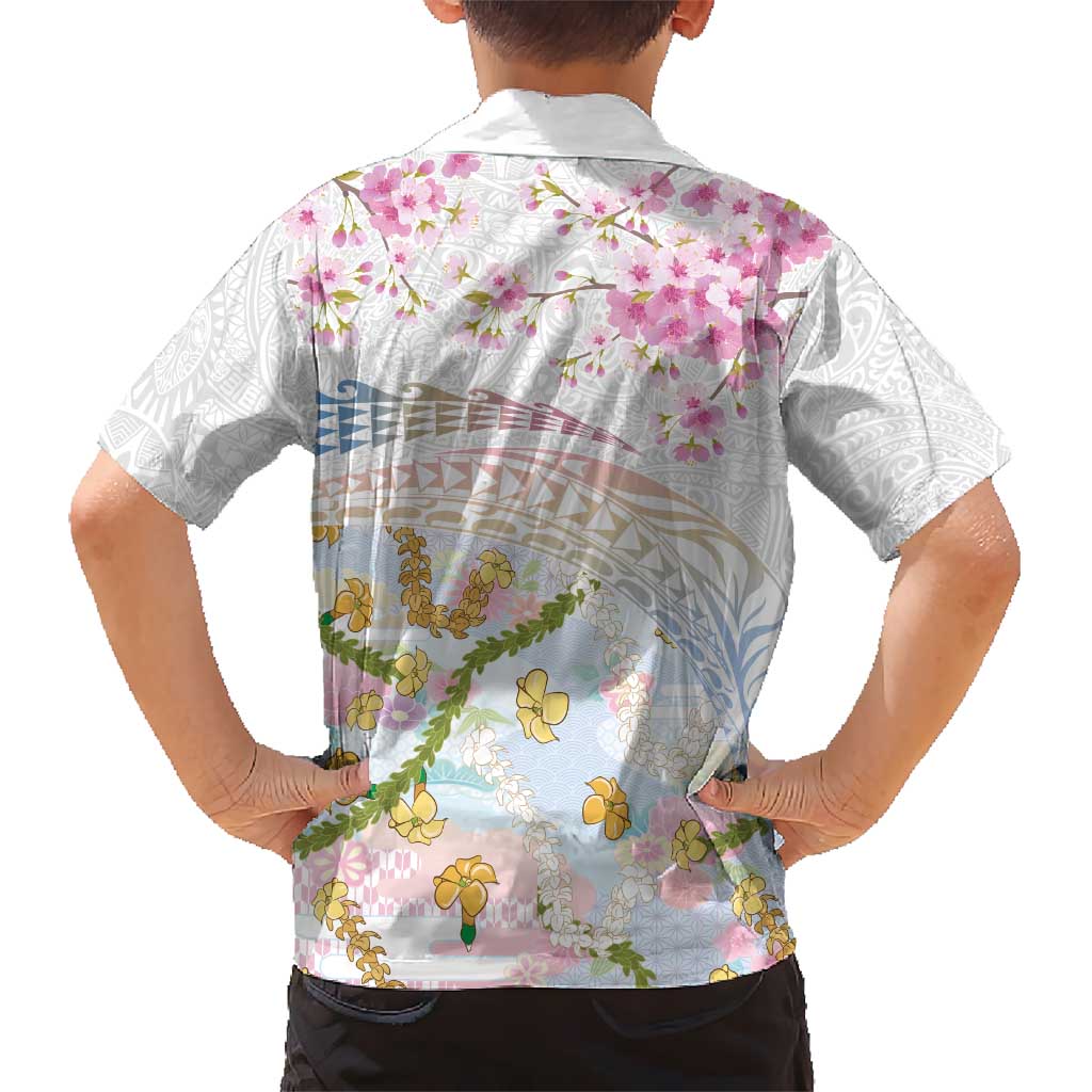 Hawaiian and Japanese Culture Together Family Matching Mermaid Dress and Hawaiian Shirt Tribal Motifs with Lei and Japanese Sakura Pattern LT03 - Polynesian Pride