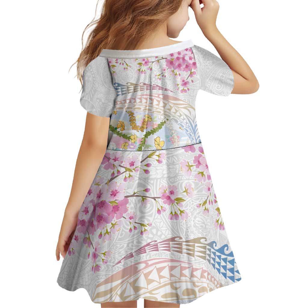 Hawaiian and Japanese Culture Together Family Matching Mermaid Dress and Hawaiian Shirt Tribal Motifs with Lei and Japanese Sakura Pattern LT03 - Polynesian Pride