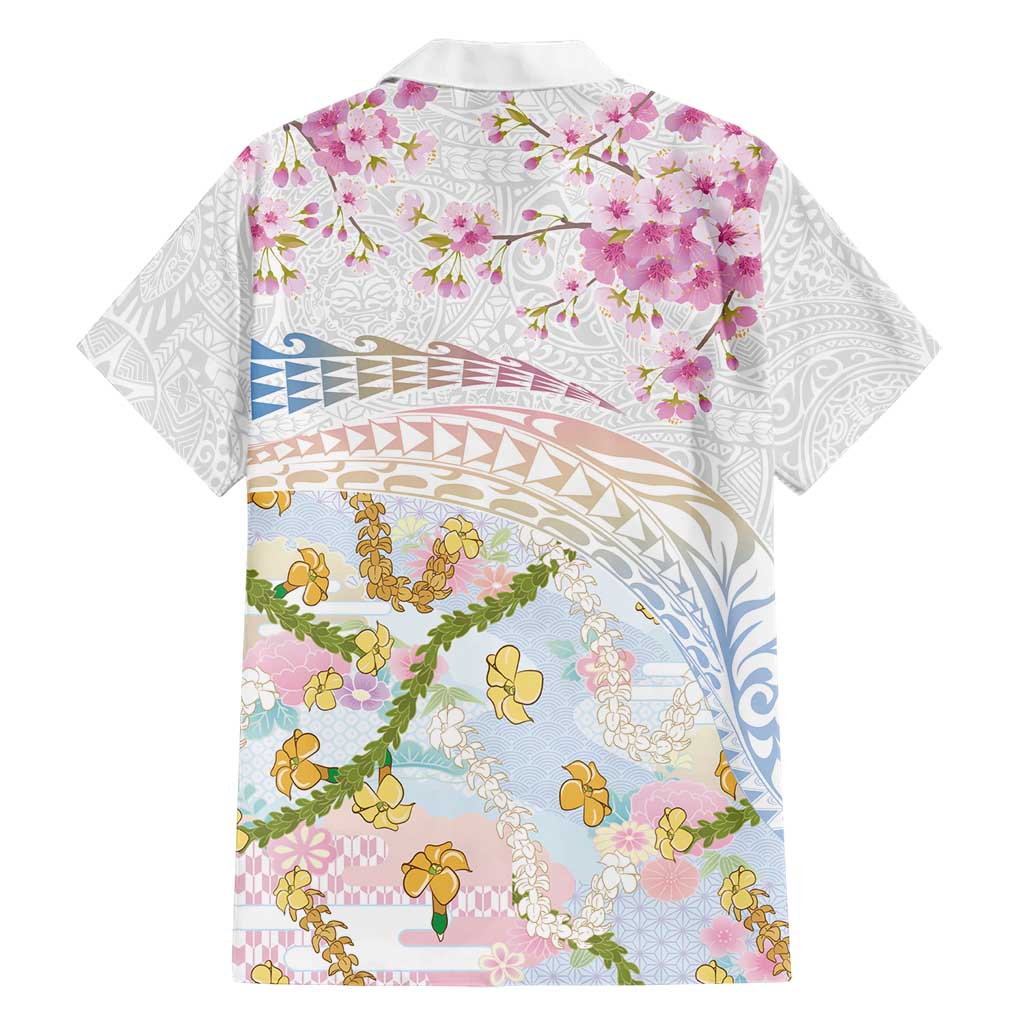 Hawaiian and Japanese Culture Together Family Matching Mermaid Dress and Hawaiian Shirt Tribal Motifs with Lei and Japanese Sakura Pattern LT03 - Polynesian Pride