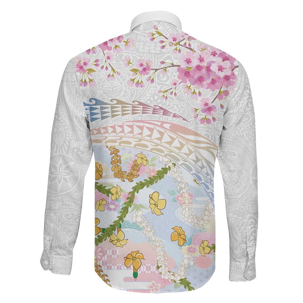 Hawaiian and Japanese Culture Together Family Matching Mermaid Dress and Hawaiian Shirt Tribal Motifs with Lei and Japanese Sakura Pattern LT03 - Polynesian Pride