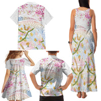 Hawaiian and Japanese Culture Together Family Matching Tank Maxi Dress and Hawaiian Shirt Tribal Motifs with Lei and Japanese Sakura Pattern LT03 - Polynesian Pride