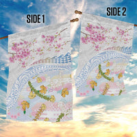 Hawaiian and Japanese Culture Together Garden Flag Tribal Motifs with Lei and Japanese Sakura Pattern LT03 - Polynesian Pride
