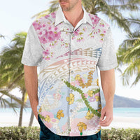 Hawaiian and Japanese Culture Together Hawaiian Shirt Tribal Motifs with Lei and Japanese Sakura Pattern LT03 - Polynesian Pride