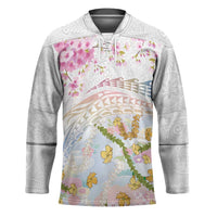 Hawaiian and Japanese Culture Together Hockey Jersey Tribal Motifs with Lei and Japanese Sakura Pattern