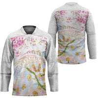 Hawaiian and Japanese Culture Together Hockey Jersey Tribal Motifs with Lei and Japanese Sakura Pattern