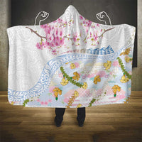 Hawaiian and Japanese Culture Together Hooded Blanket Tribal Motifs with Lei and Japanese Sakura Pattern LT03 - Polynesian Pride