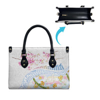 Hawaiian and Japanese Culture Together Leather Bag Tribal Motifs with Lei and Japanese Sakura Pattern
