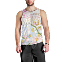 Hawaiian and Japanese Culture Together Men Tank Top Tribal Motifs with Lei and Japanese Sakura Pattern LT03 - Polynesian Pride
